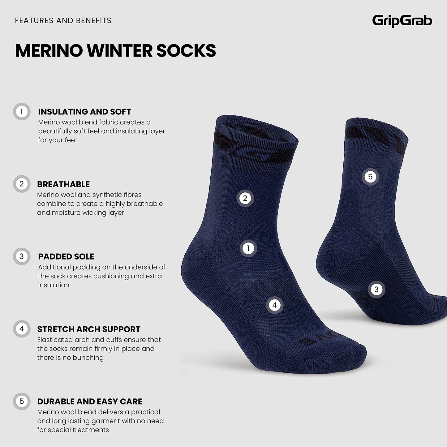 GripGrab Winter Thermal Merino Wool Cycling Socks Warm Bike Socks Padded Thick Cycling Socks Cold Weather Cycling Socks