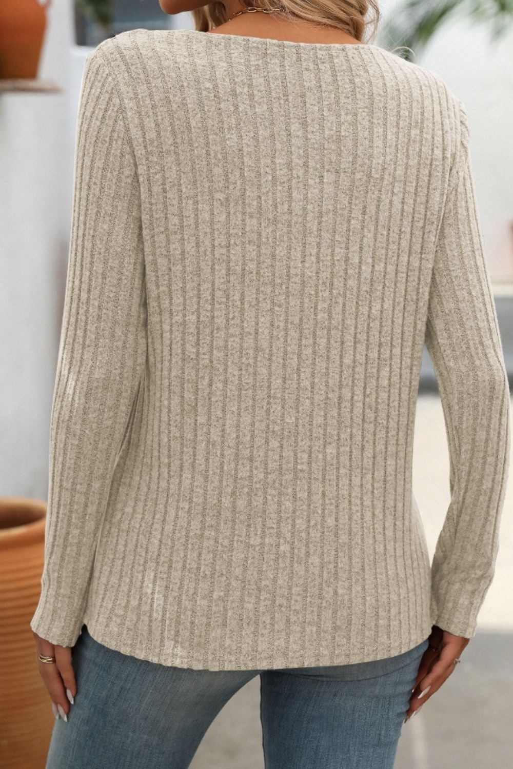 Mandy Ribbed V-Neck Long Sleeve T-Shirt