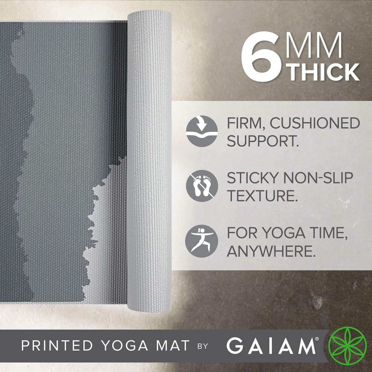 Gaiam Yoga Mat Premium Print Extra Thick Non Slip Exercise & Fitness Mat for All Types of Yoga, Pilates & Floor Workouts, Granite Mountains, 6mm