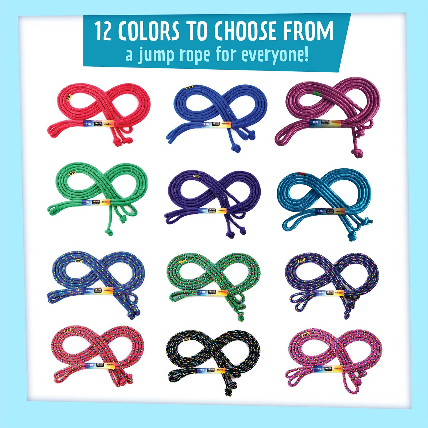 Just Jump It 16' Foot Single Jump Rope for Kids Women and Men - Active Outdoor Youth Fitness Excersing Equipment - Double Dutch Length Gym Accessories - Green Confetti