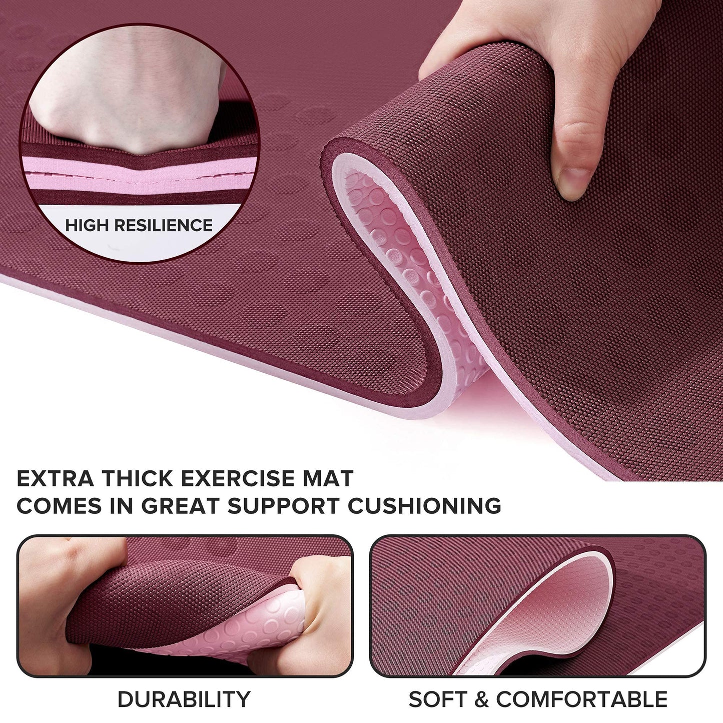 JELS Extra Thick Yoga Mat, 1.2/2 inch, Ergonomic 3D Non Slip Design, SGS Certified TPE Material, Yoga Mat for Men Women with Carrying Strap,Exercises Mat for Yoga, Pilates and Floor Workout(72"x26")