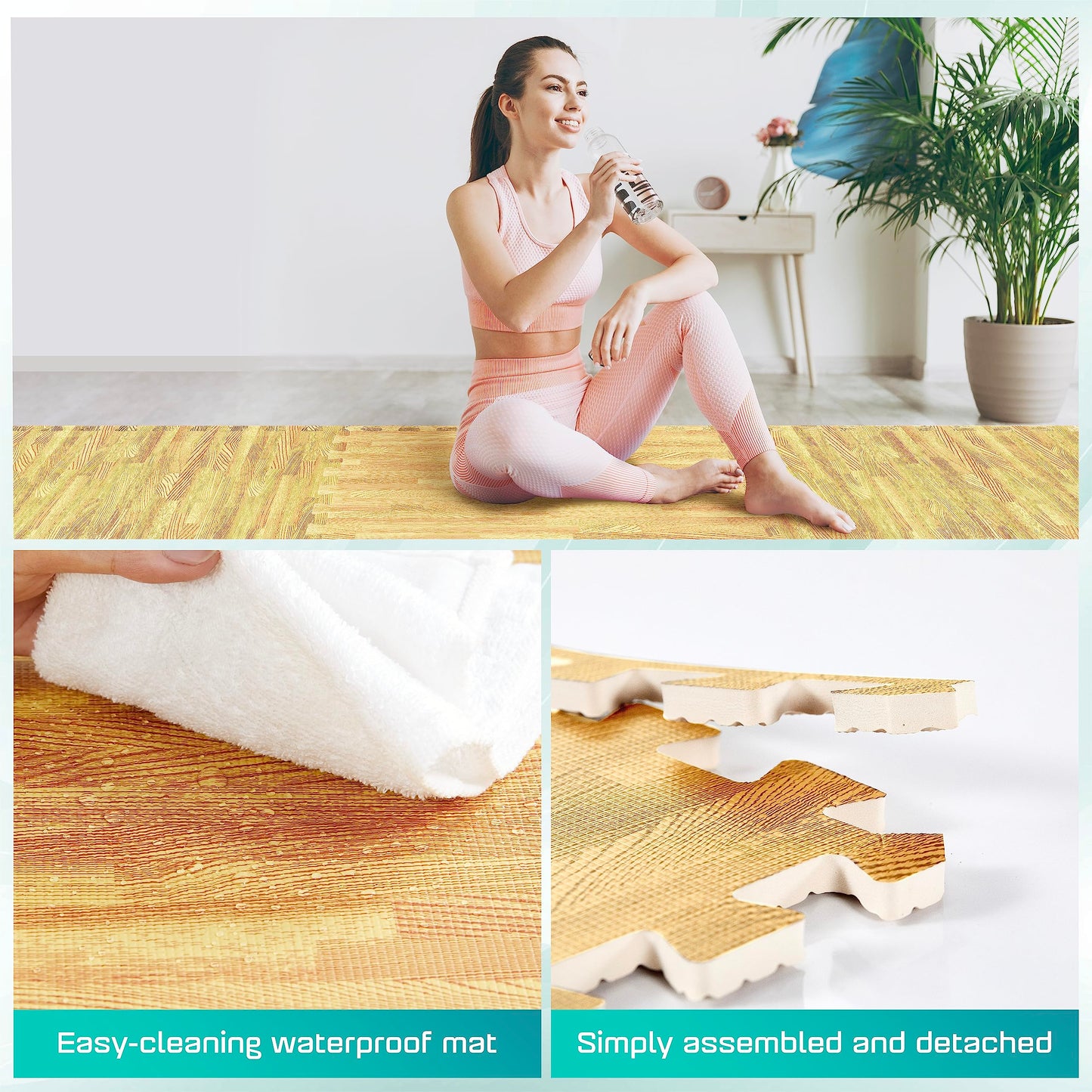 Yes4All 12,24,36 SQ.FT Wood Grain Puzzle Exercise Mat Protective Flooring, EVA Interlocking Foam Floor Tiles with Border for Home