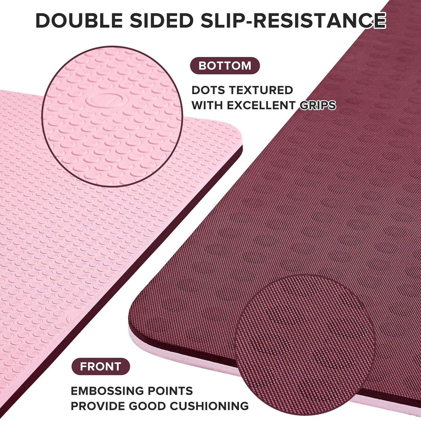 JELS Extra Thick Yoga Mat, 1.2/2 inch, Ergonomic 3D Non Slip Design, SGS Certified TPE Material, Yoga Mat for Men Women with Carrying Strap,Exercises Mat for Yoga, Pilates and Floor Workout(72"x26")