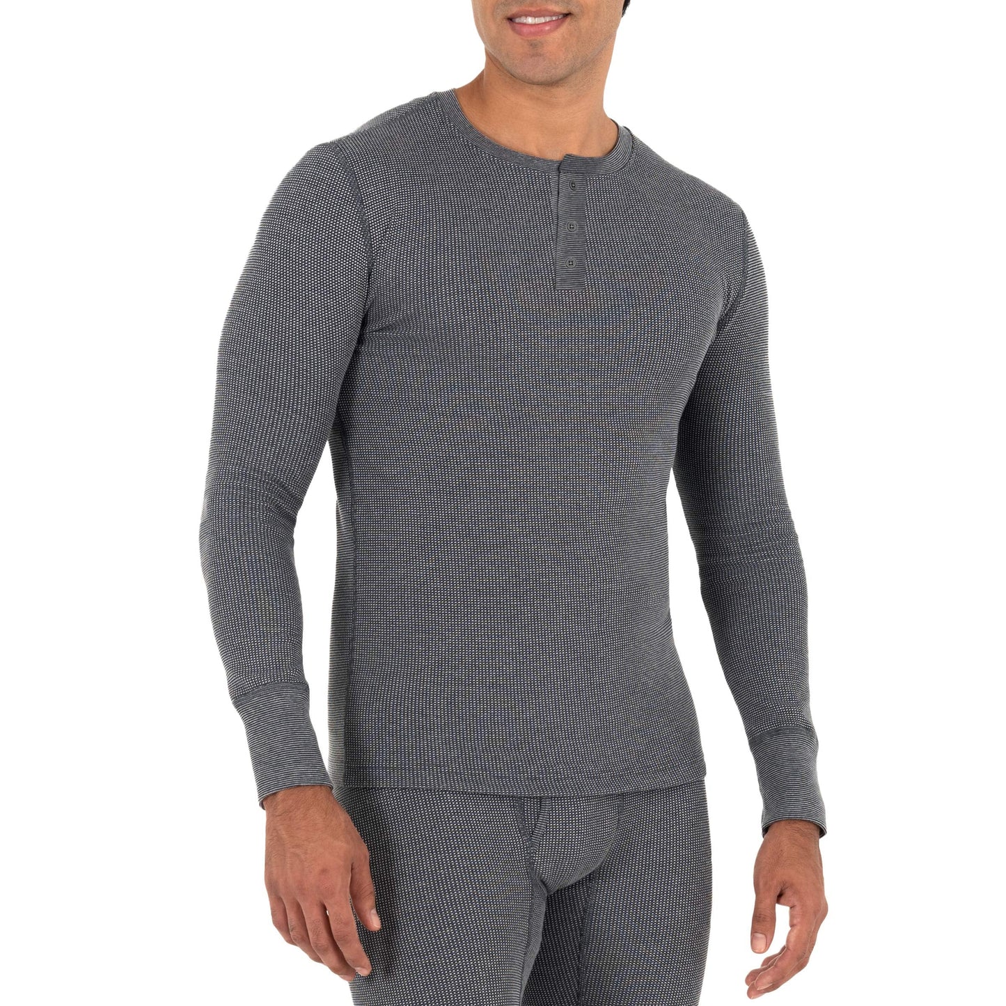 Fruit of the Loom Men's Recycled Waffle Thermal Underwear Henley Top (1 and 2 Packs), Greystone Heather, X-Large