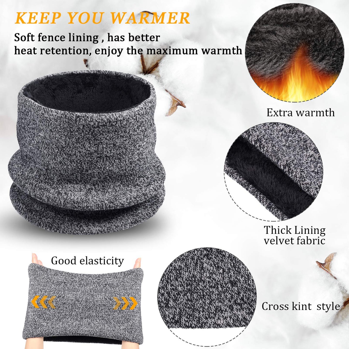 6 Pieces Winter Beanie Hat Scarf Touchscreen Gloves Neck Warm Knitted Fleece Lined for Men and Women Black, Grey