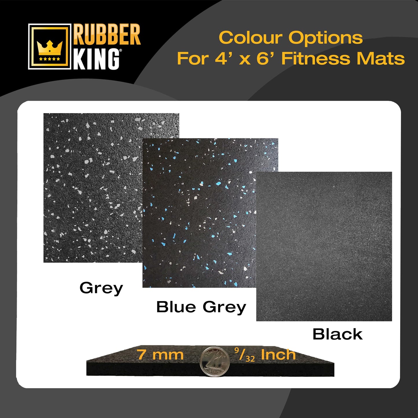 Rubber King Multi-Purpose Exercise Mat - 4' x 6' x 7mm - 100% Recycled Thick Rubber Mat for Home Gym Flooring, Non-Slip, Low-Odor Durable Workout Mat for Indoor/Outdoor, Shoe-Friendly - Blue/Grey