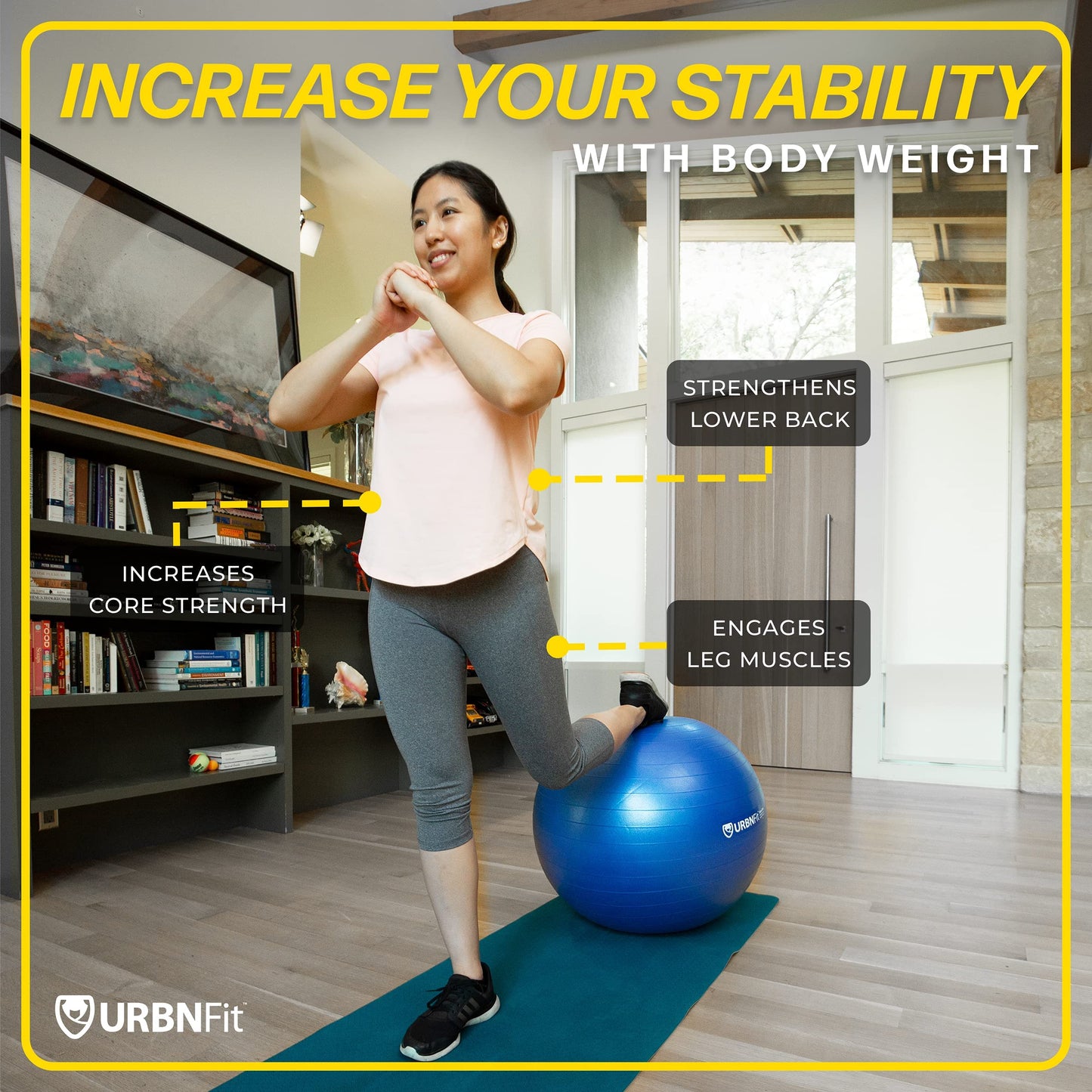 URBNFit Exercise Ball - Yoga Ball in Multiple Sizes for Yoga, Pilates, Pregnancy, Stability - Anti-Burst Swiss Balance Ball w/Quick Pump – Office Ball Chair for Home and Gym – 26 Inch - Teal