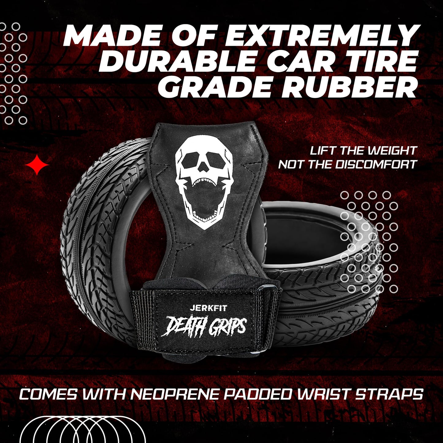 JerkFit Death Grips, Lifting Straps for Deadlifts, Pull Ups, and Heavy Shrugs, with Padded Support, Palm Protection & Increased Grip for Heavy Pull Lifts (Large)