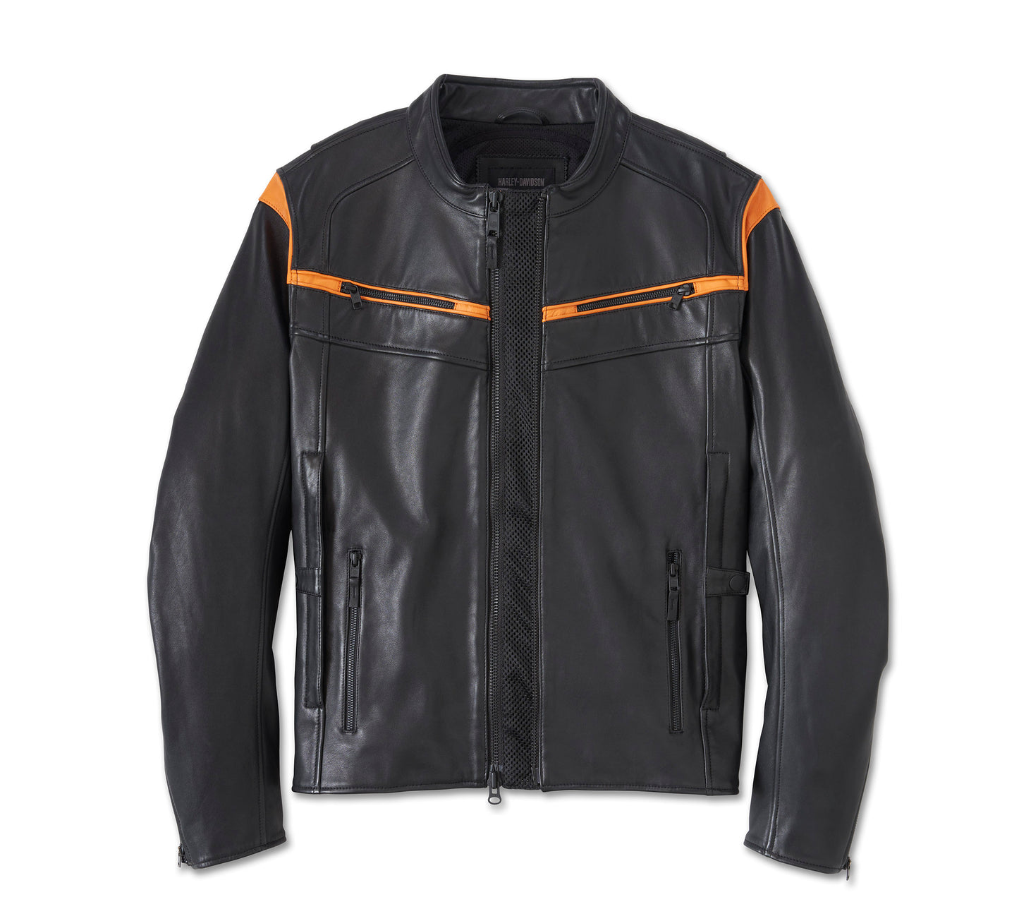 Harley Davidson Men's Capitol Triple Vent System 2.0 Leather Jacket - Harley Black & Harley Orange