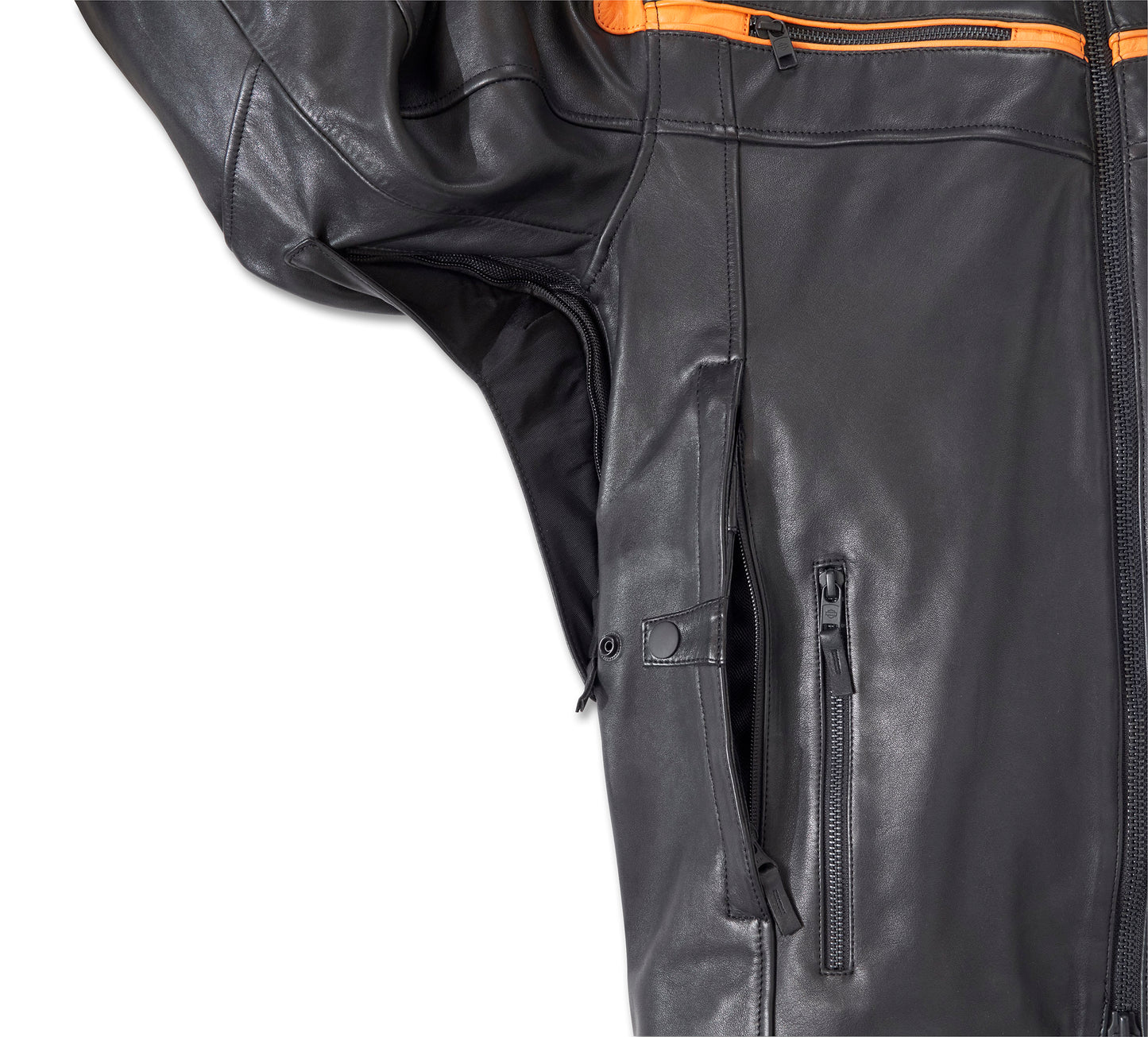 Harley Davidson Men's Capitol Triple Vent System 2.0 Leather Jacket - Harley Black & Harley Orange