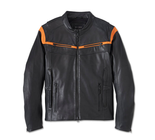 Harley Davidson Men's Capitol Triple Vent System 2.0 Leather Jacket - Harley Black & Harley Orange