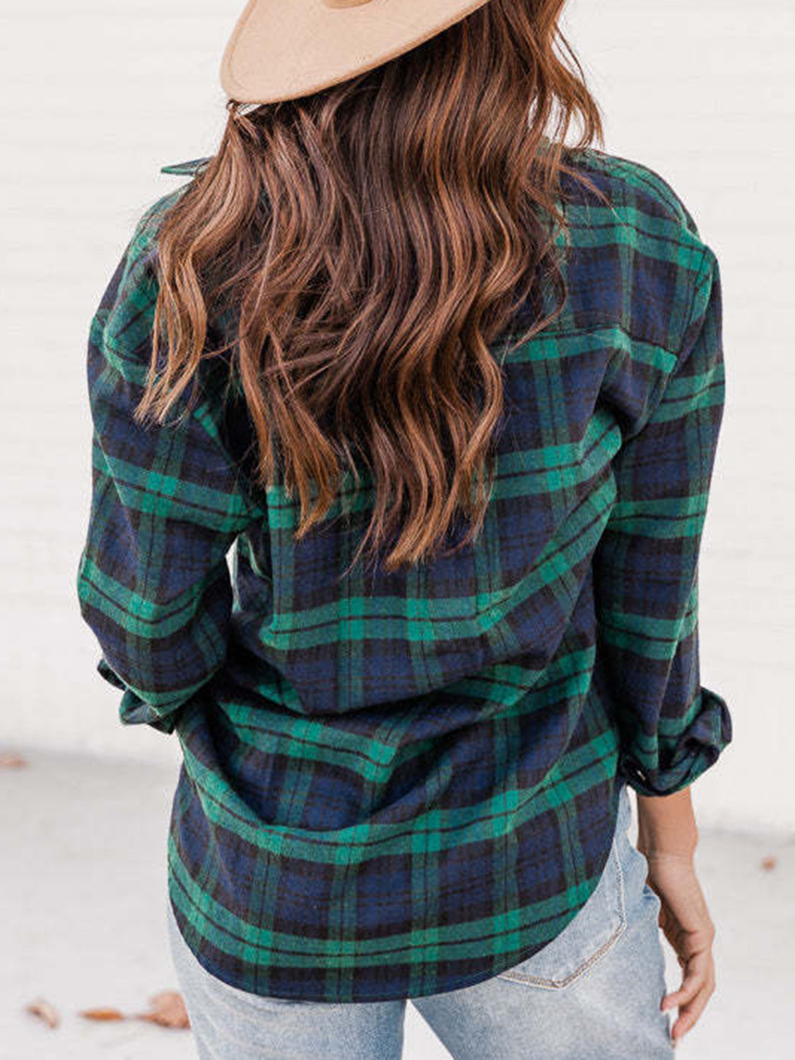 Plaid Collared Neck Long Sleeve Shirt