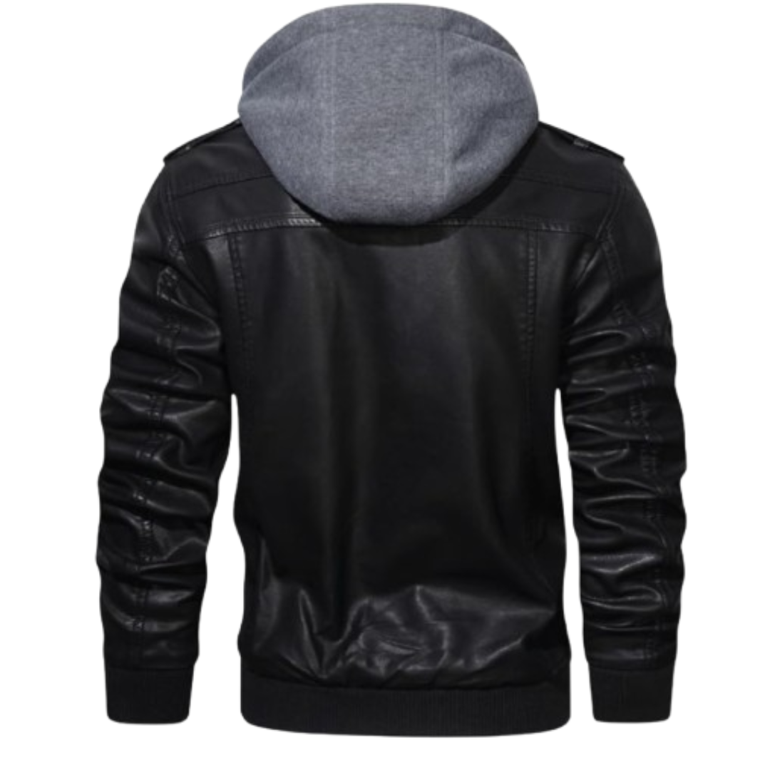 Black Leather Jacket with Hood Black Bomber Jackets