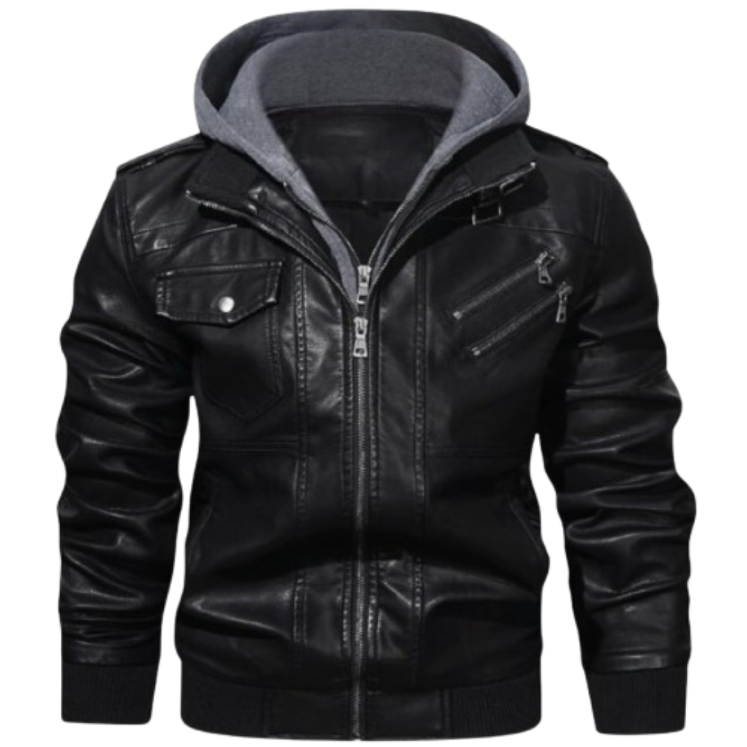 Black Leather Jacket with Hood Black Bomber Jackets