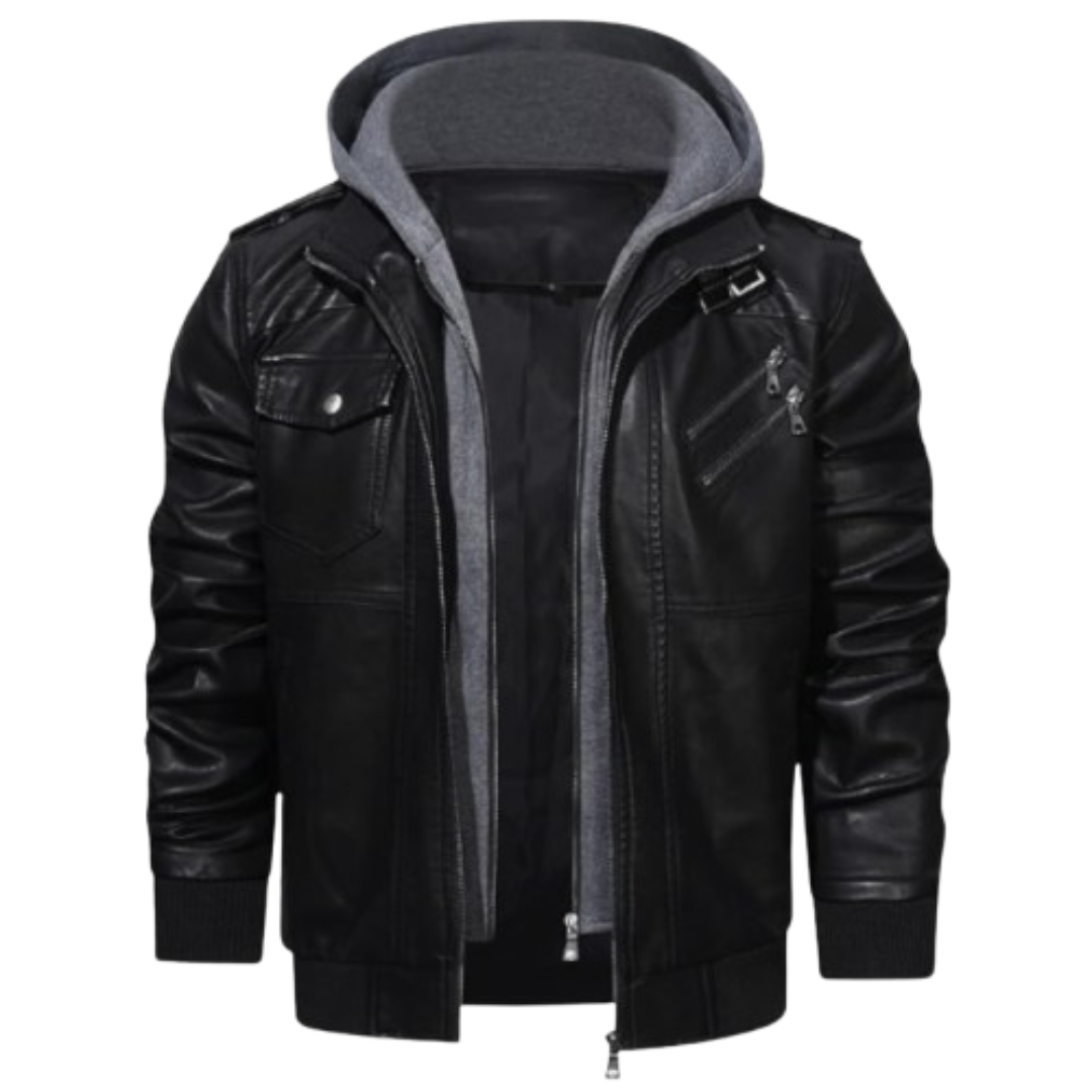 Black Leather Jacket with Hood Black Bomber Jackets