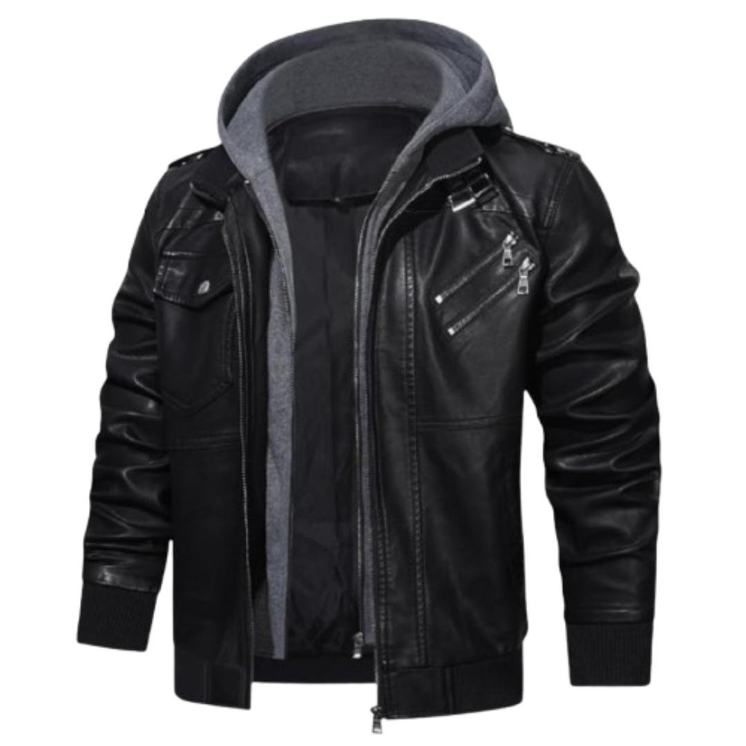 Black Leather Jacket with Hood Black Bomber Jackets