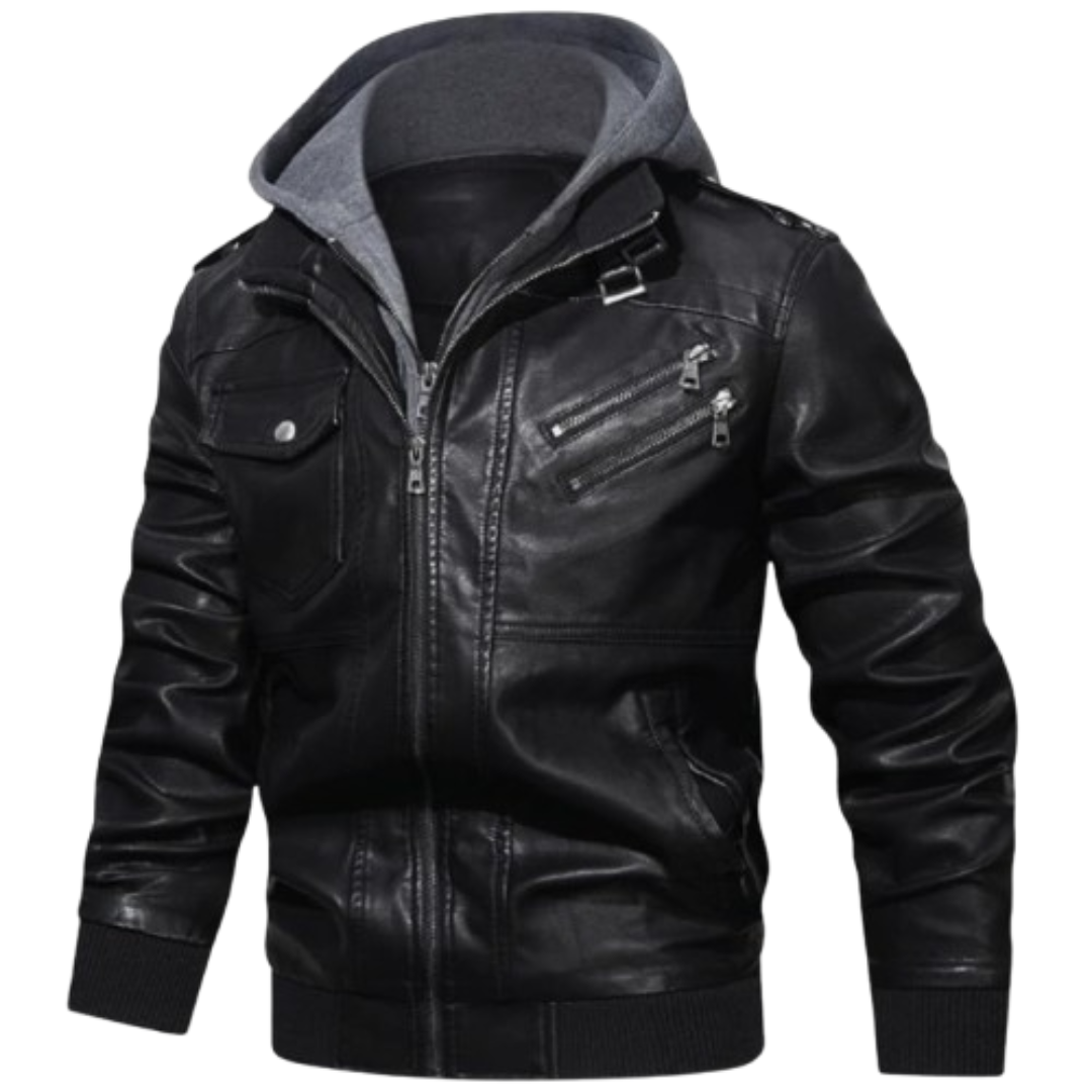 Black Leather Jacket with Hood Black Bomber Jackets