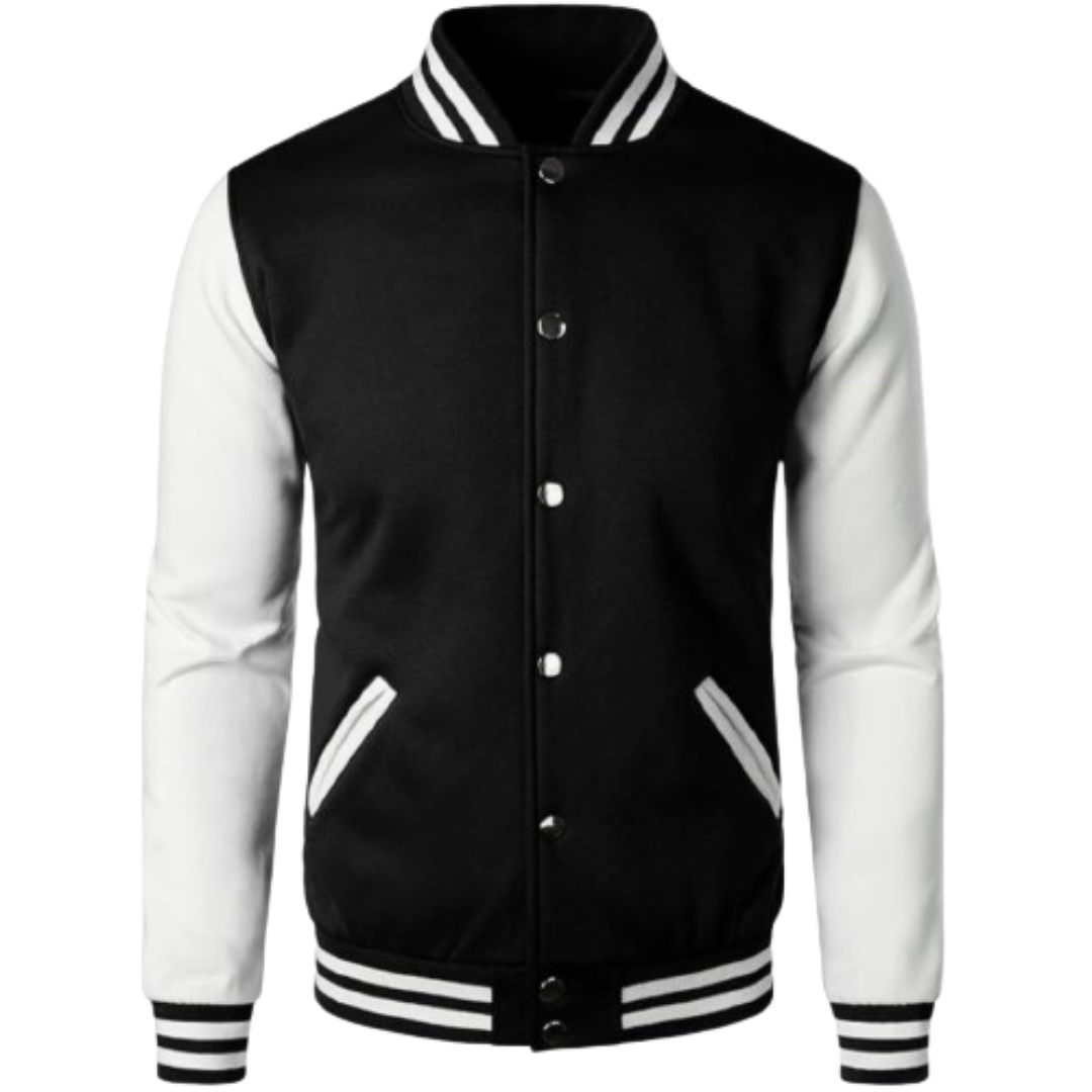 Black & White Leather Varsity Jacket Black Bomber Jackets