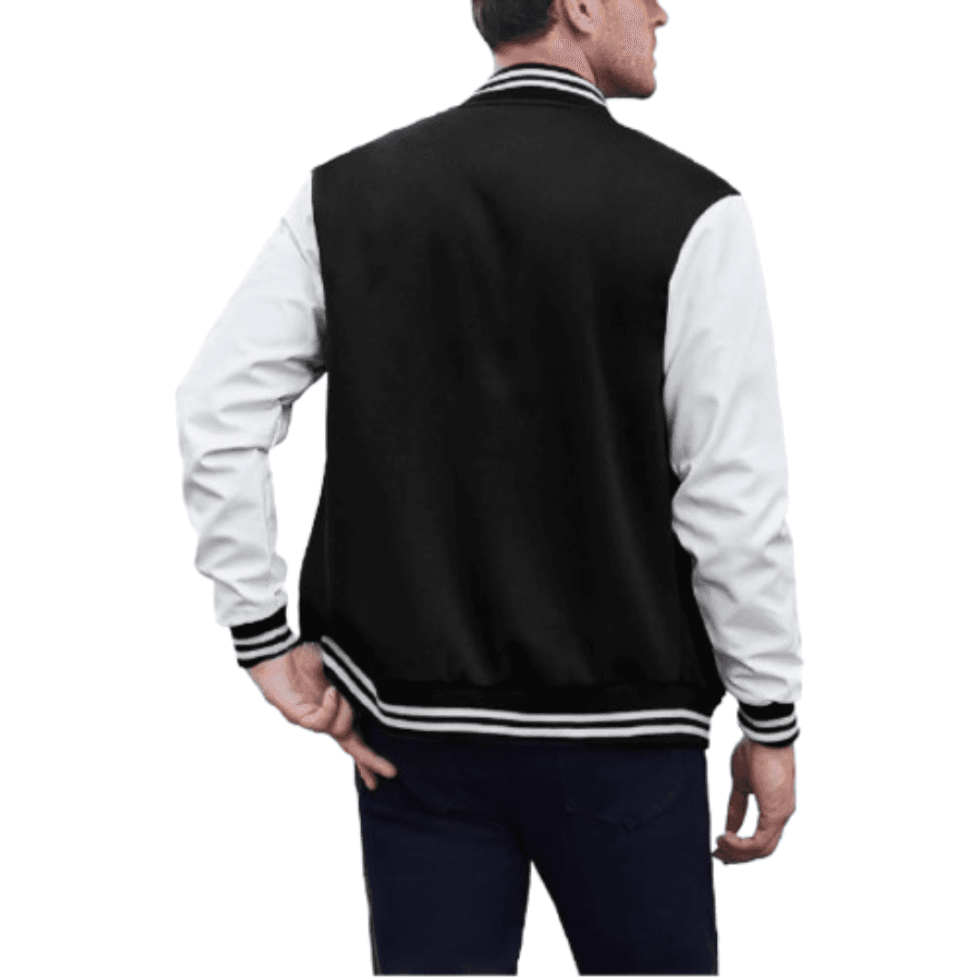 Black and White Leather Varsity Jacket Black Bomber Jackets