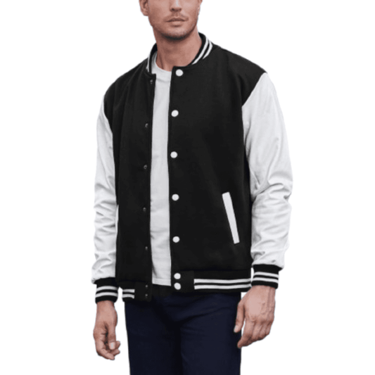 Black and White Leather Varsity Jacket Black Bomber Jackets