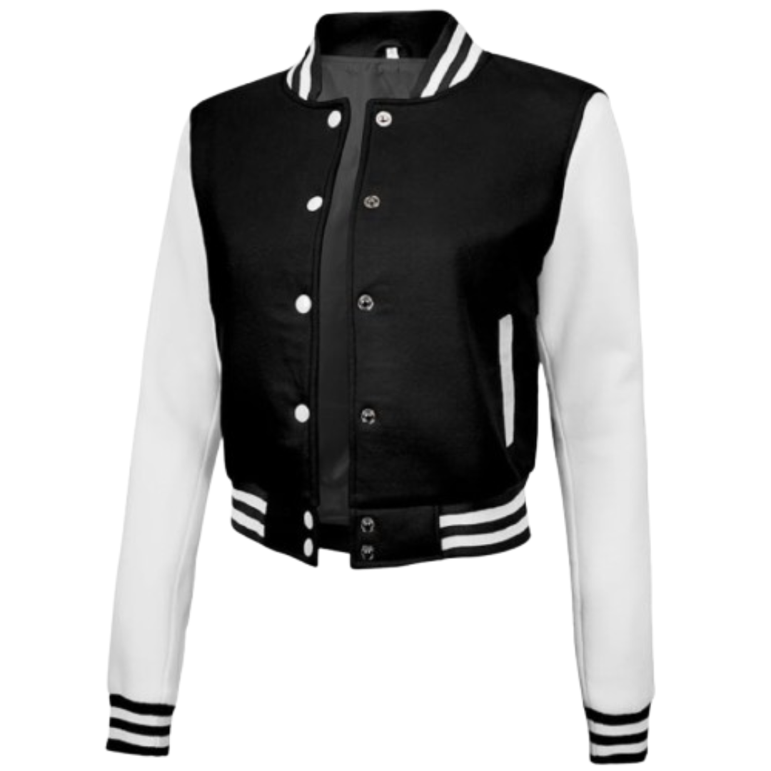 Cropped Letterman Varsity Jacket for Women Black Bomber Jackets