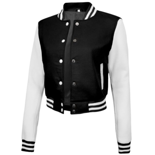 Cropped Letterman Varsity Jacket for Women Black Bomber Jackets