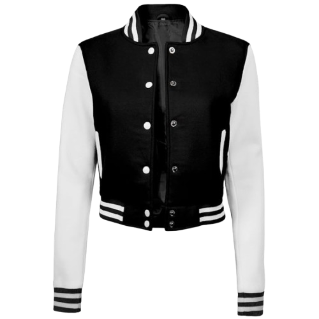 Cropped Letterman Varsity Jacket for Women Black Bomber Jackets