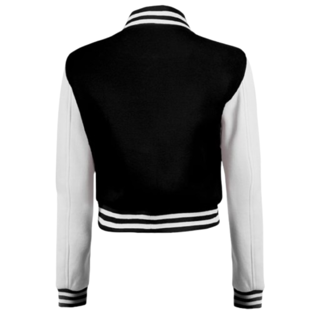 Cropped Letterman Varsity Jacket for Women Black Bomber Jackets