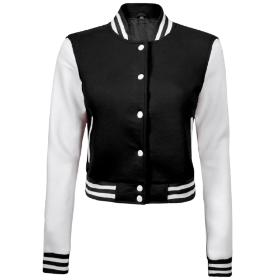 Cropped Letterman Varsity Jacket for Women Black Bomber Jackets