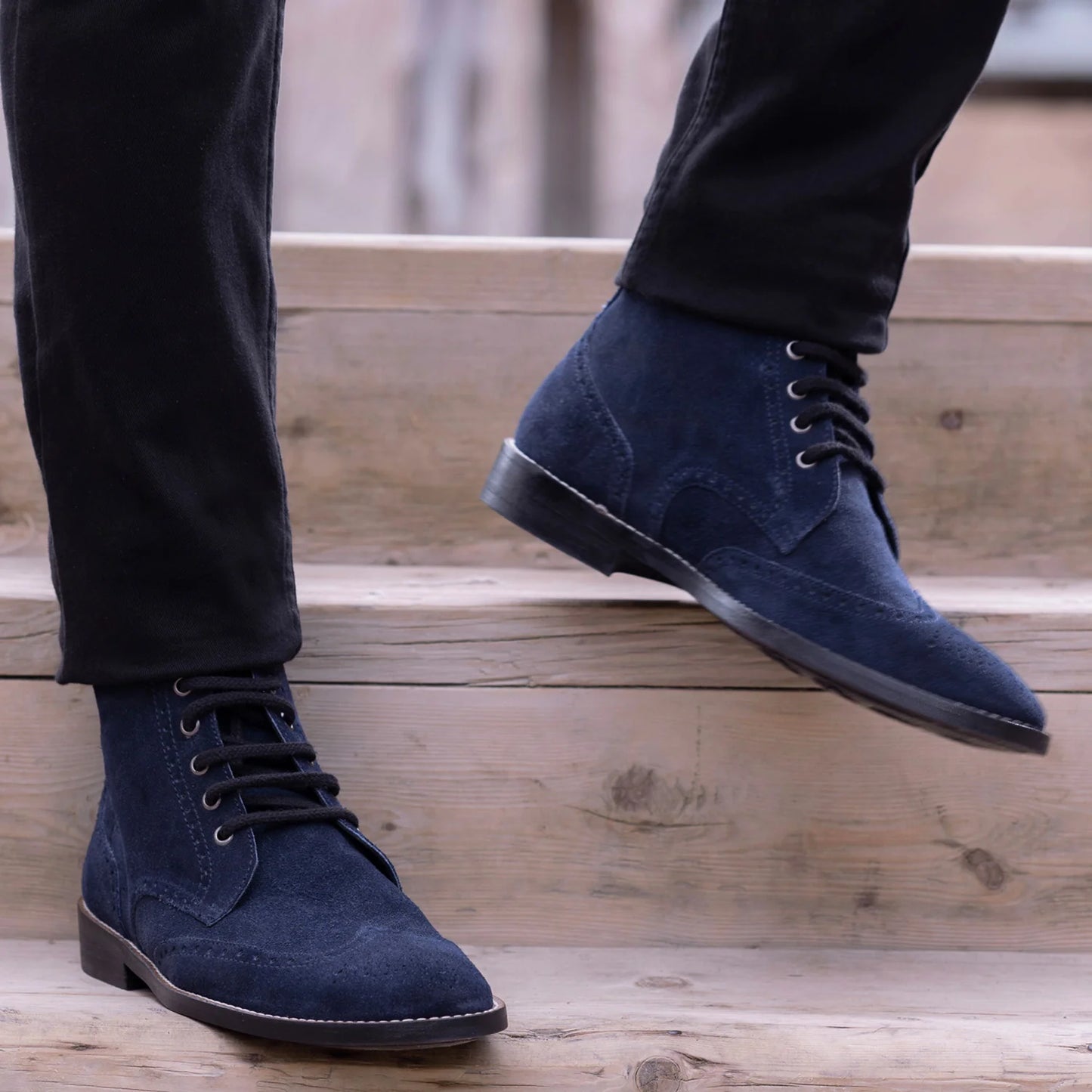 Duster Brogues Blue Suede Leather Boots - StudGuard