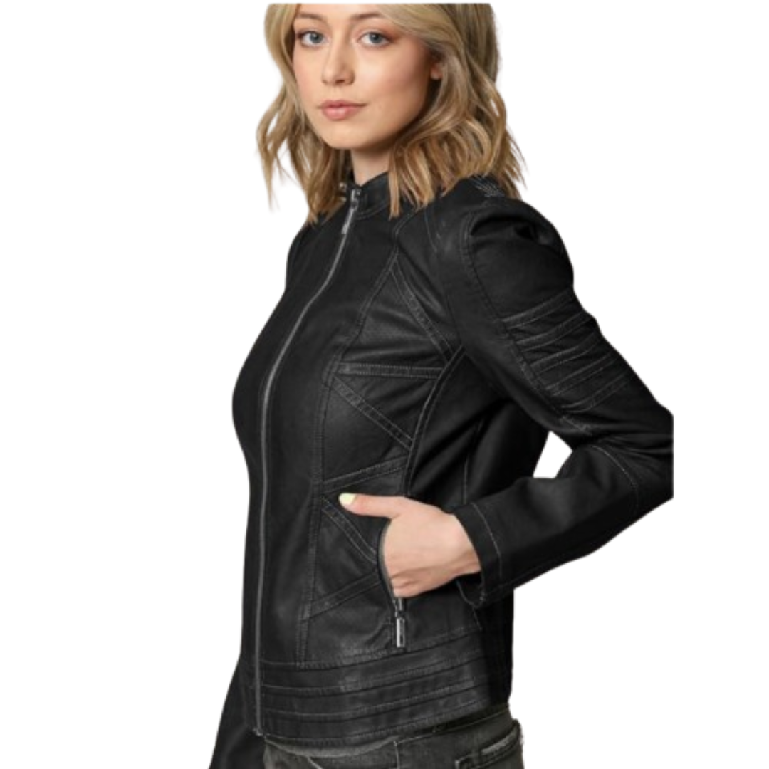 Faux Leather Biker Black Jacket Black Bomber Jackets