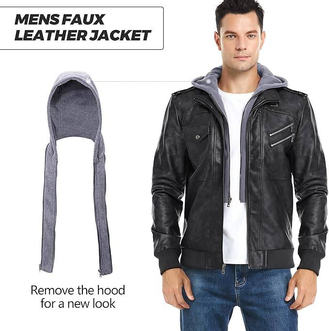 Faux Leather Jacket For Men Black Bomber Jackets