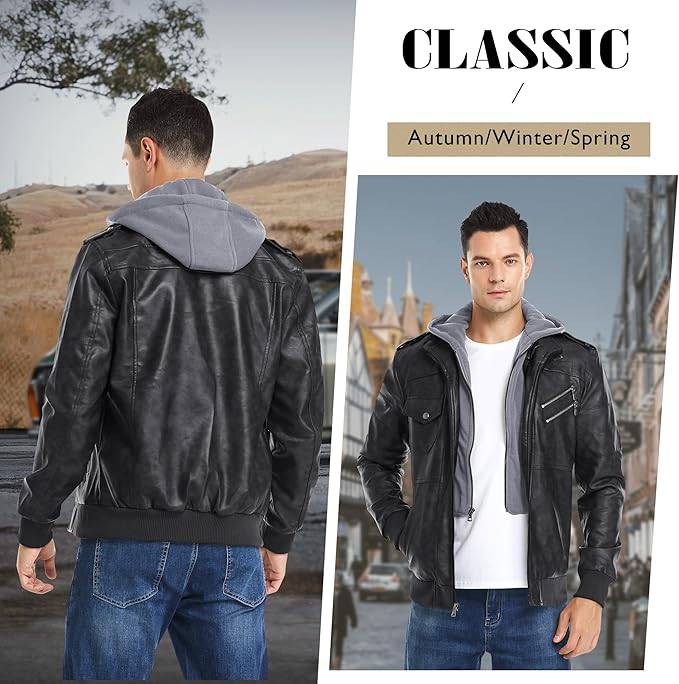 Faux Leather Jacket For Men Black Bomber Jackets