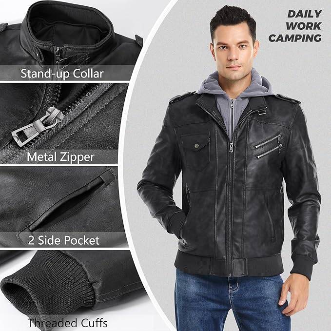 Faux Leather Jacket For Men Black Bomber Jackets