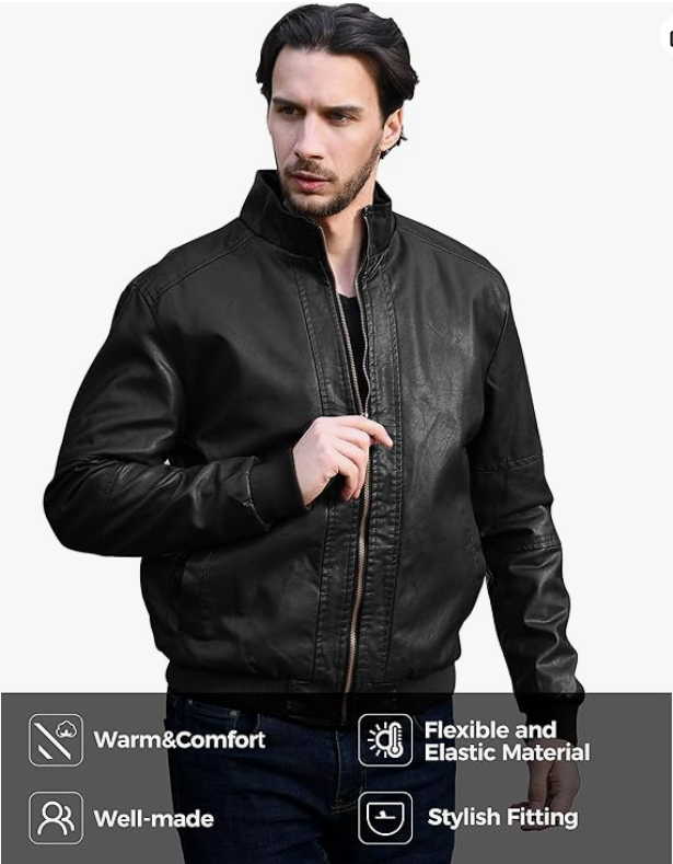 Fleece Lined Bomber Faux Leather Jacket Black Bomber Jackets