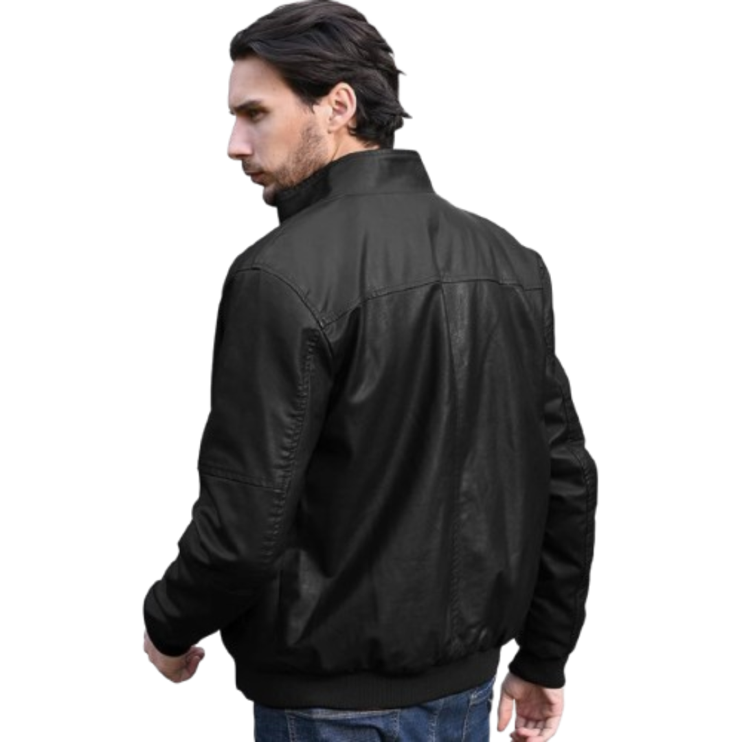 Fleece Lined Bomber Faux Leather Jacket Black Bomber Jackets