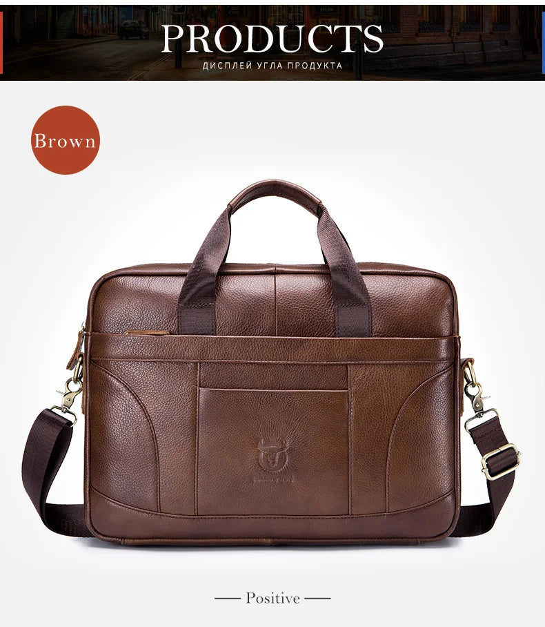 BULLCAPTAIN Leather Briefcase Laptop Bag