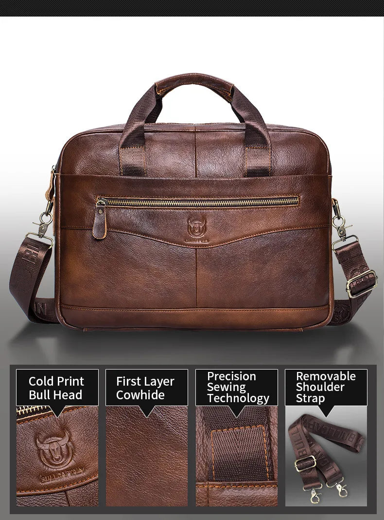 BULLCAPTAIN Men's Leather Briefcase Laptop Bag