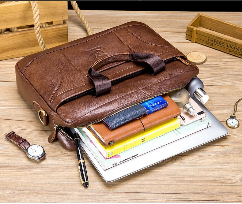 BULLCAPTAIN Leather Briefcase Laptop Bag