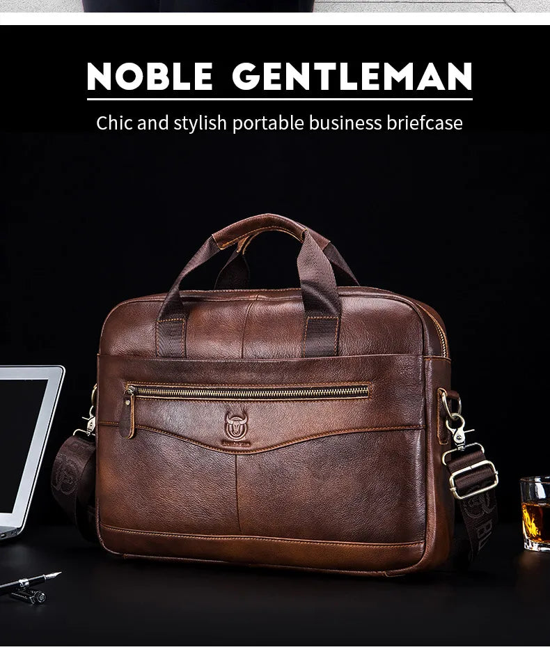 BULLCAPTAIN Men's Leather Briefcase Laptop Bag