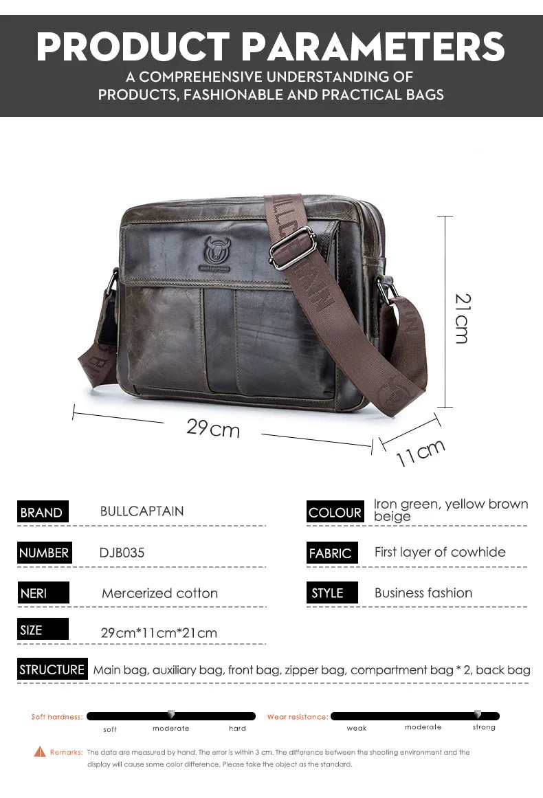 BULLCAPTAIN Leather Men's Business Briefcase Bag