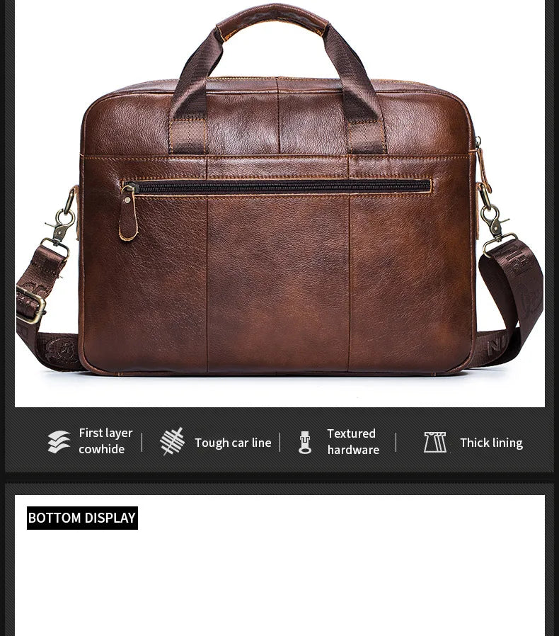 BULLCAPTAIN Men's Leather Briefcase Laptop Bag