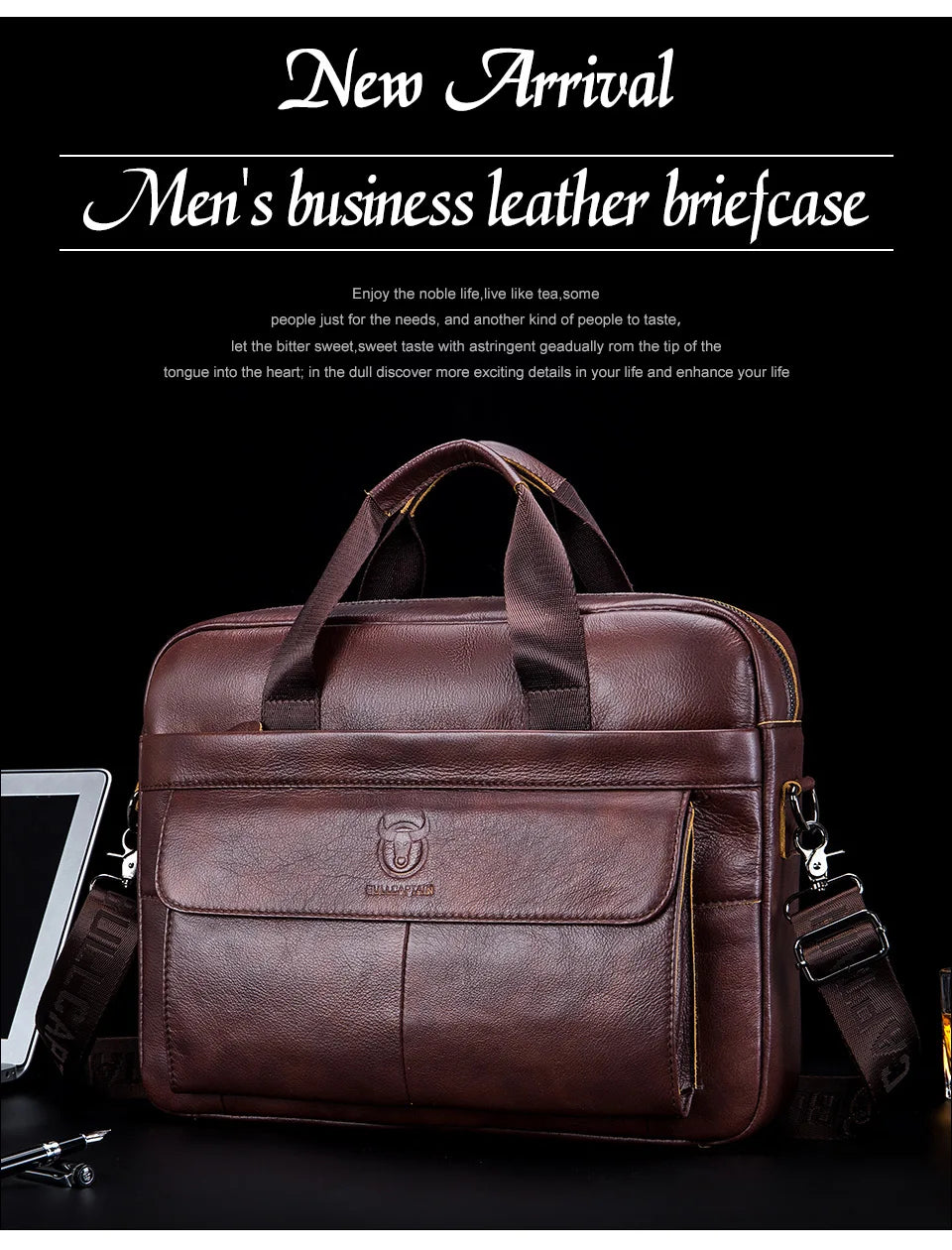 BULLCAPTAIN Leather Briefcase Bag for Men