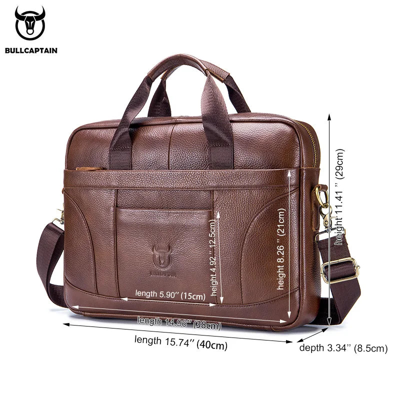 BULLCAPTAIN Leather Briefcase Laptop Bag