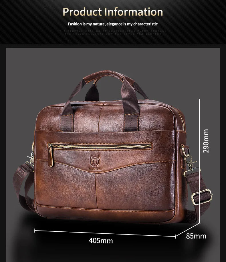 BULLCAPTAIN Men's Leather Briefcase Laptop Bag