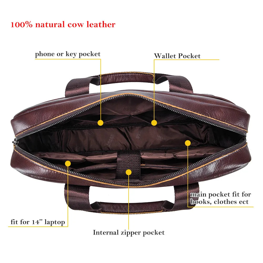 BULLCAPTAIN Leather Briefcase Bag for Men