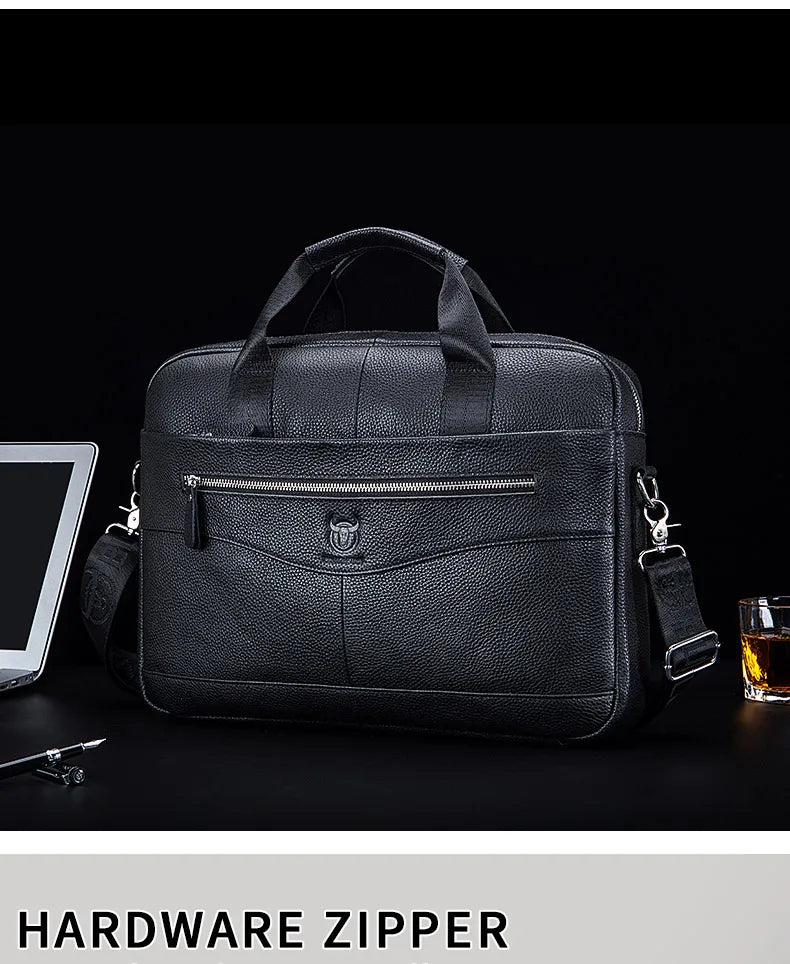 BULLCAPTAIN Men's Leather Briefcase Laptop Bag