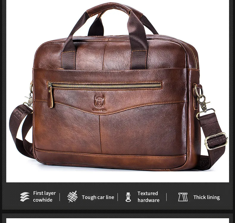 BULLCAPTAIN Men's Leather Briefcase Laptop Bag