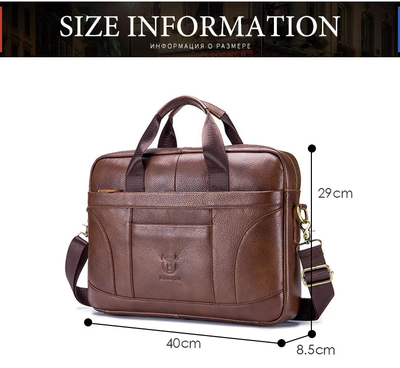 BULLCAPTAIN Leather Briefcase Laptop Bag