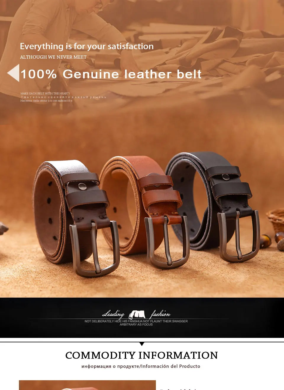 Top Cowhide Genuine Leather Belt for Men